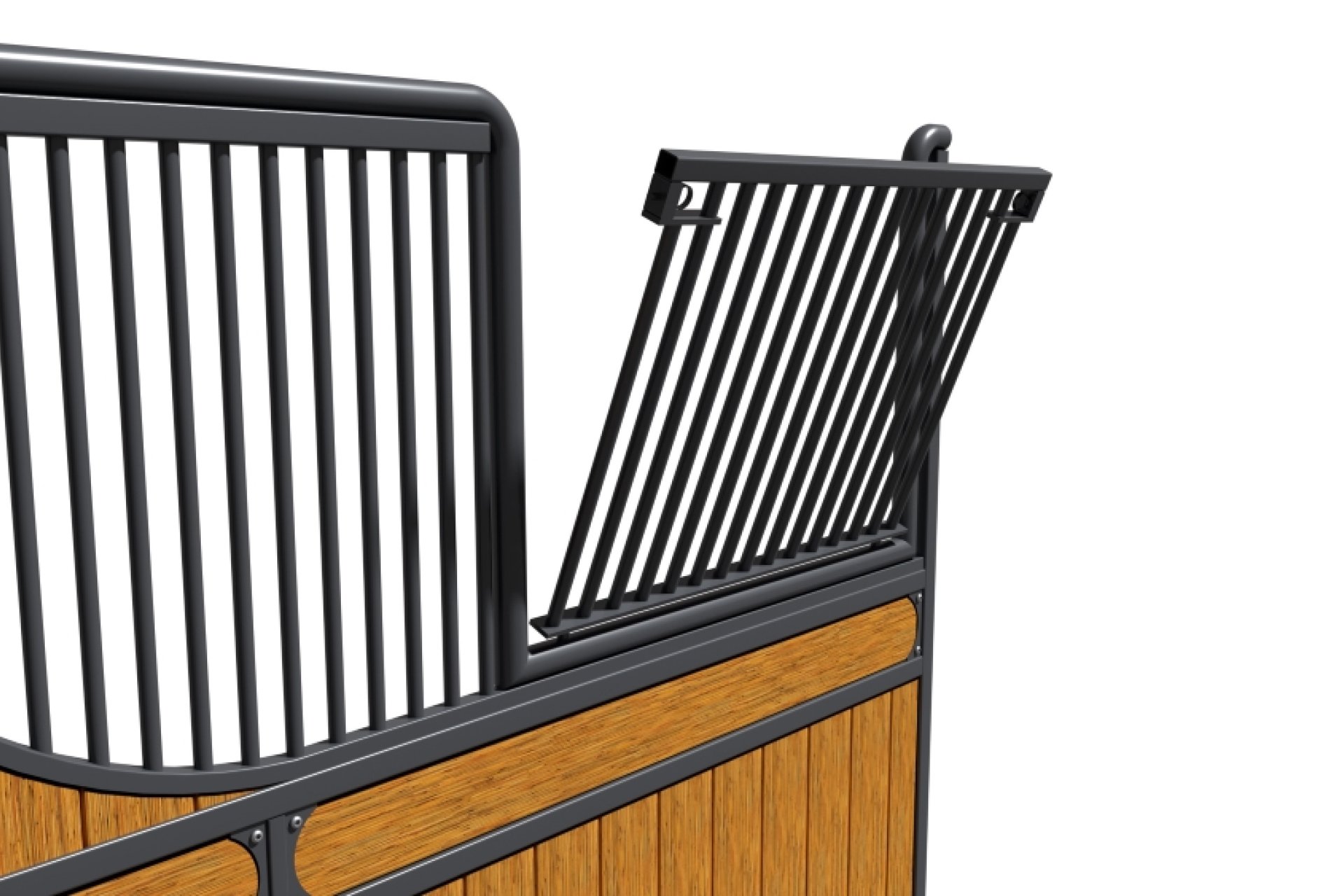 Visualization of a partition for social interaction for horse stalls and the half-closed grille insert