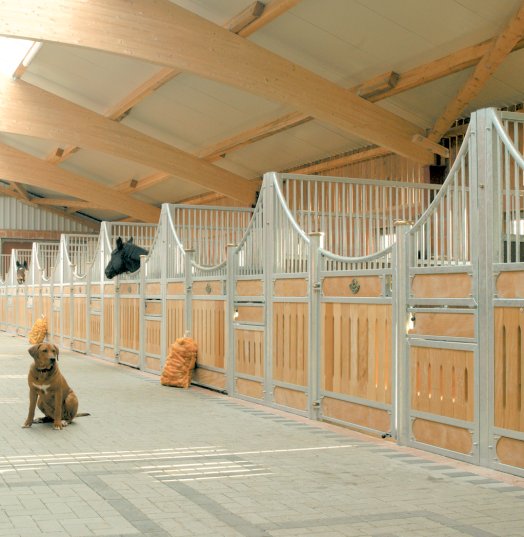 Stallgasse mit Hund und Boxenfront München, verzinkt, aus dem Jahr 2000