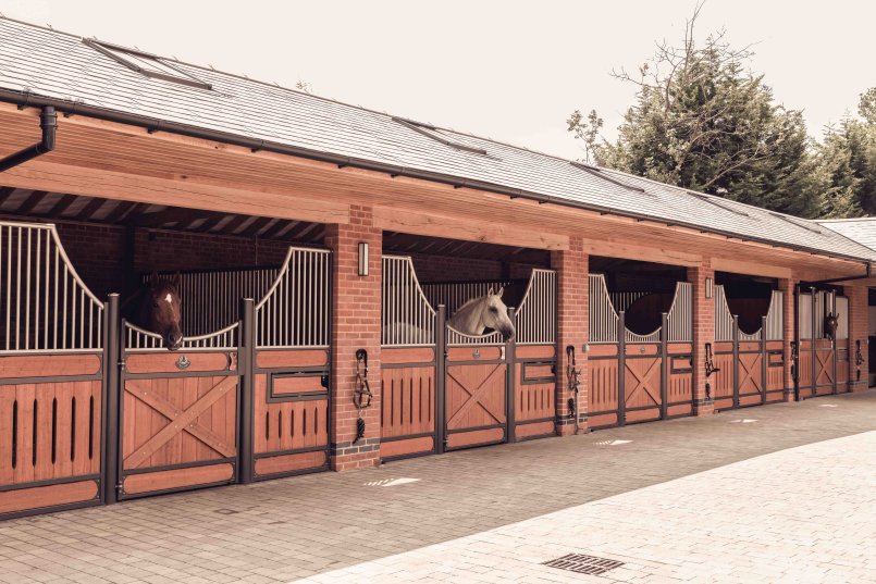 Covered horse stalls Bremen made of stainless steel horses look into the inner yard